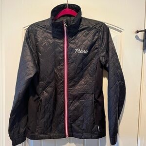 𝅺women Polaris soft shell jacket black/hot pink trim. Snowmobile Size medium.